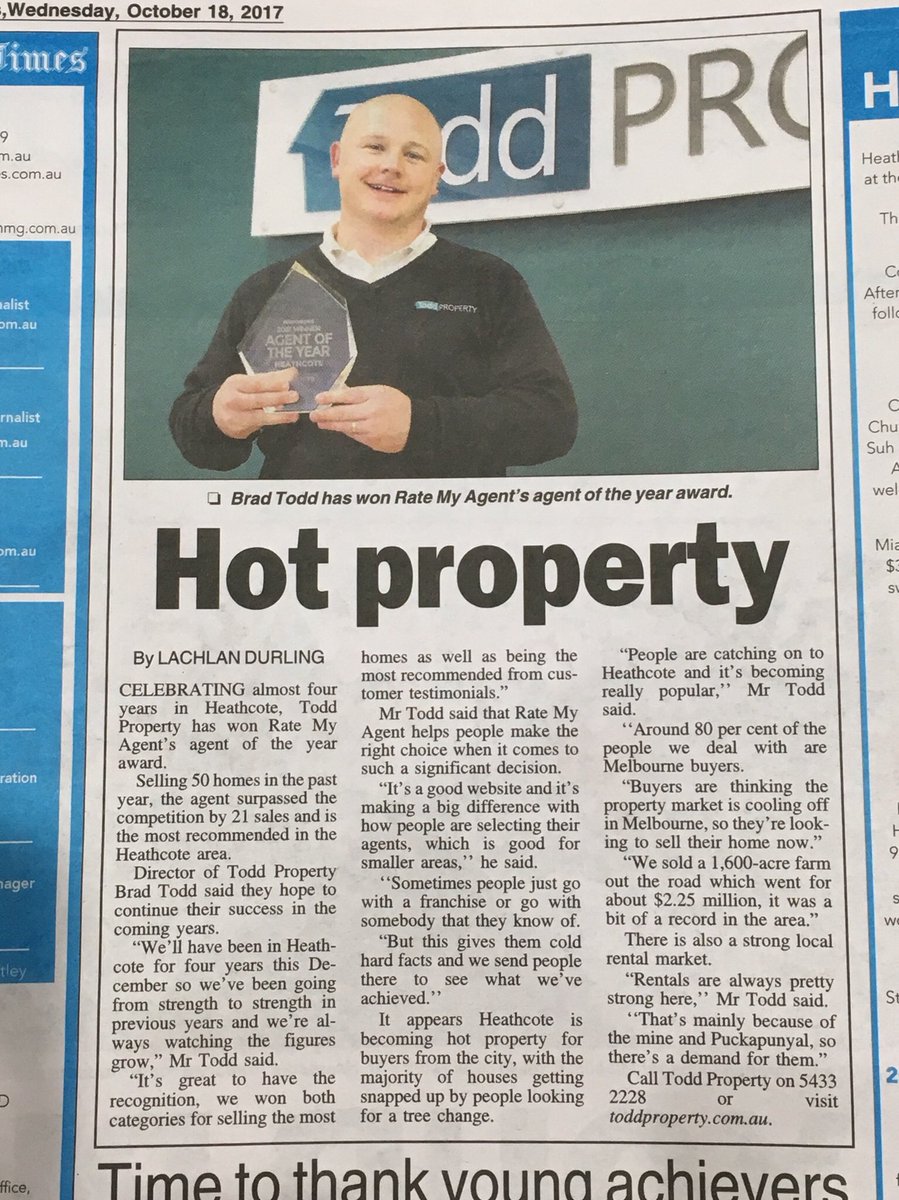 TODDProperty's tweet photo. A big thank you to team Todd for all their hard work. And the fantastic community of Heathcote for their support. https://t.co/ZTBpkcmSk6