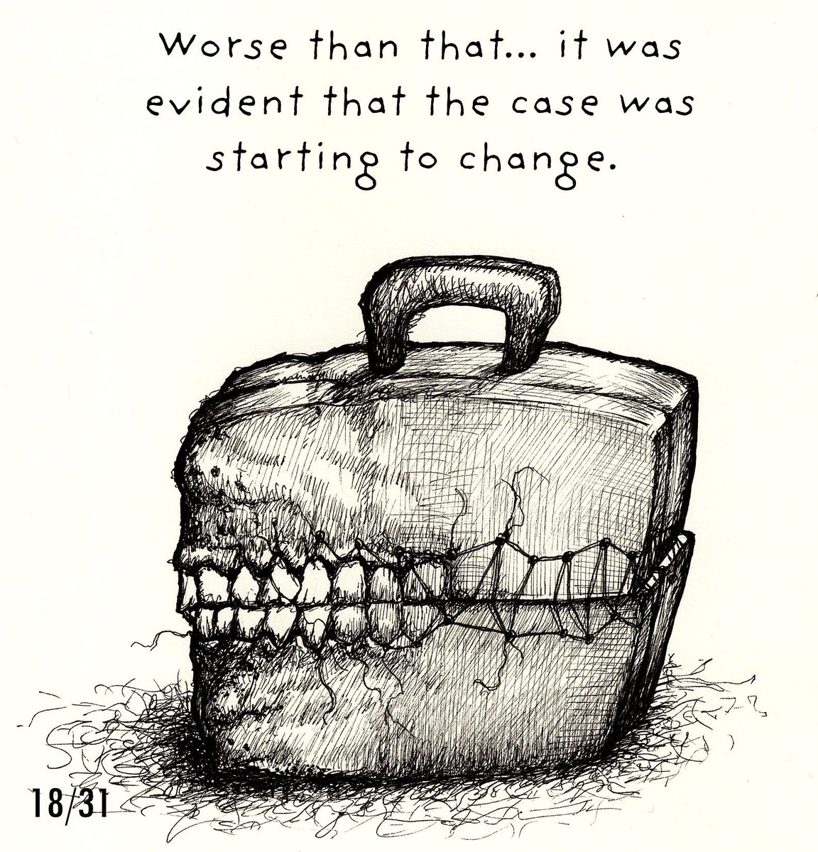 TheCaseIsEmpty's tweet photo. New case Erday! Day 18 #inktober #ThisCase #death #revival #comic #illustration #suitcase #Denver #inktober2017day18 #monster #art https://t.co/oa2r5GFoZU