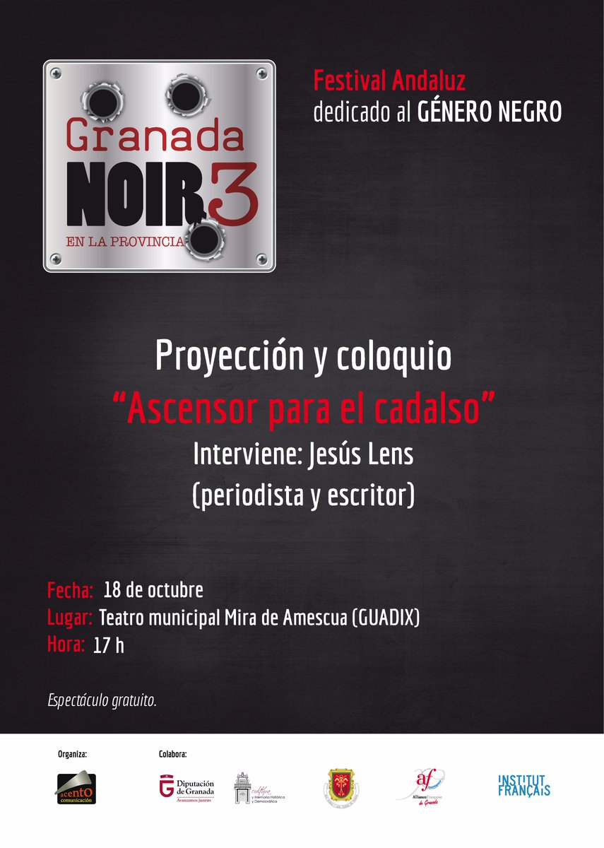 Granada_Cultura's tweet photo. Granada NOIR3
Extensión a la provincia
Festival Andaluz dedicado al GÉNERO NEGRO https://t.co/7jCSZhmz1c