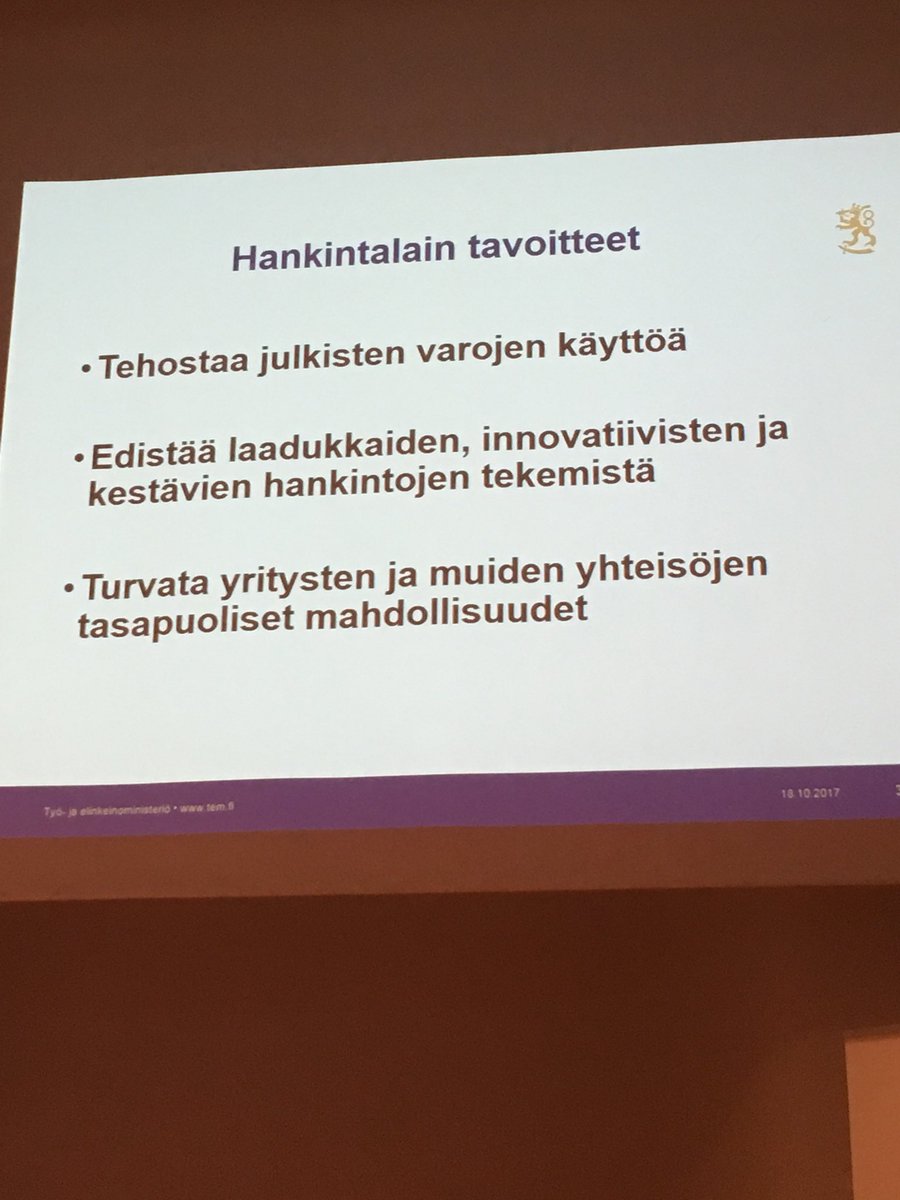 TwitRacing's tweet photo. Mikä on hankintalain ja uudistuksen keskeiset tavoitteet? #tem #sote #sailab #medtechfinland #hankintaseminaari2017 https://t.co/fONQ9nMQYA
