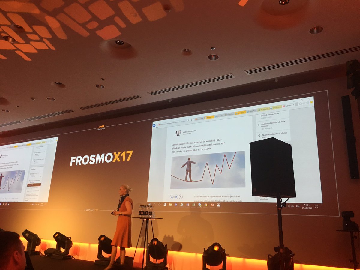 TimoLuoto's tweet photo. When competing against free news, quality and insight rules!                Johanna Suhonen, Alma Talent #frosmox17 https://t.co/fQPhWr6QfE
