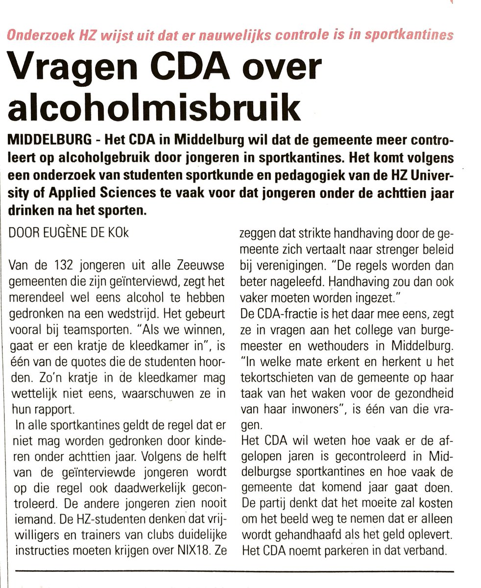 CDAMiddelburg's tweet photo. Gemeente heeft taak naar gezondheid van haar inwoners - hoe is dat met handhaving alcoholgebruik in sportkantines? (bron: #deBode) #CDA https://t.co/ORVmuifTzL