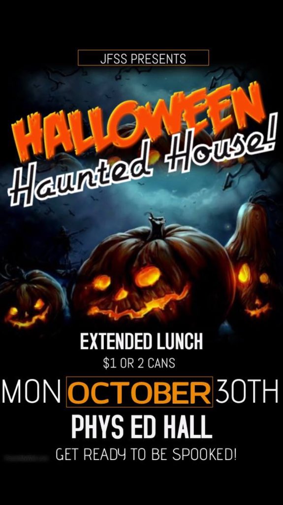 JFFSAnnouncemen's tweet photo. HEY JAGS Haunted House is happening next Monday! Bring a dollar or two cans. Follow the Spirit Week and receive a FAST PASS to Haunted House https://t.co/LhJojtF8Xs
