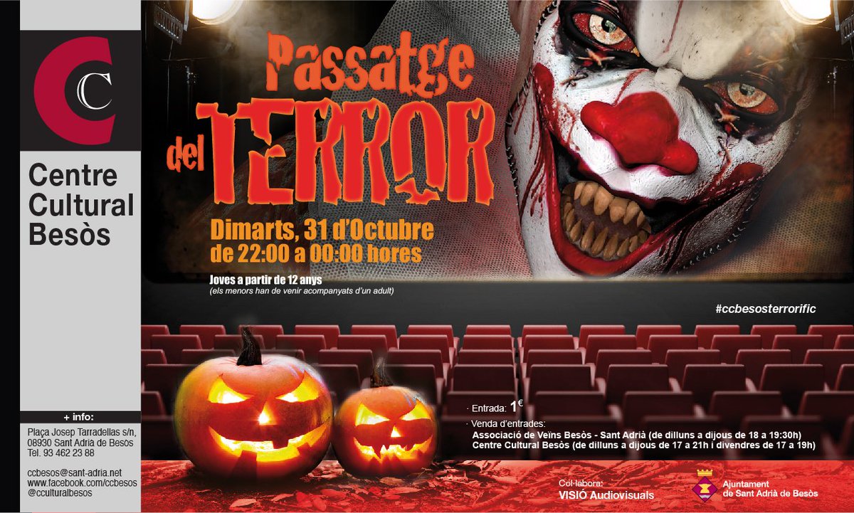 CCulturalBesos's tweet photo. Passatge del terror al @CCulturalBesos,  31/10 a les 22h entrada 1€
#ccbesosterrorific @PolidorSAB @CulturaSAB @AjSantAdria @HugoFerrerSaez https://t.co/X3hu898KvS