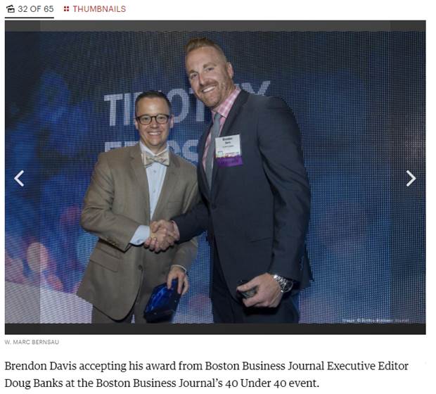 TheDavisCos's tweet photo. Thanks for a great time last week @BosBizJournal! And congratulations to @BrendonDavisCos on his tremendous accomplishment. #BBJ40under40 https://t.co/WDUNMCcYoq