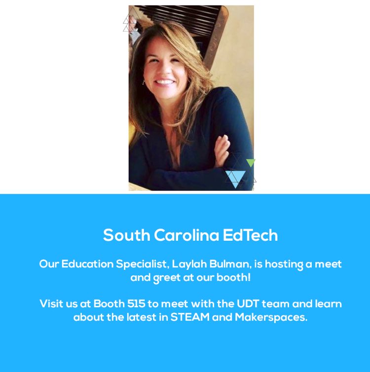 UDTCorp's tweet photo. Visit @UDTCorp at #EdTech2017 we now have @laylah our Education Strategist at our booth to talk #makerspace #STEAM booth 515/517! https://t.co/rjPNTXm6Ab