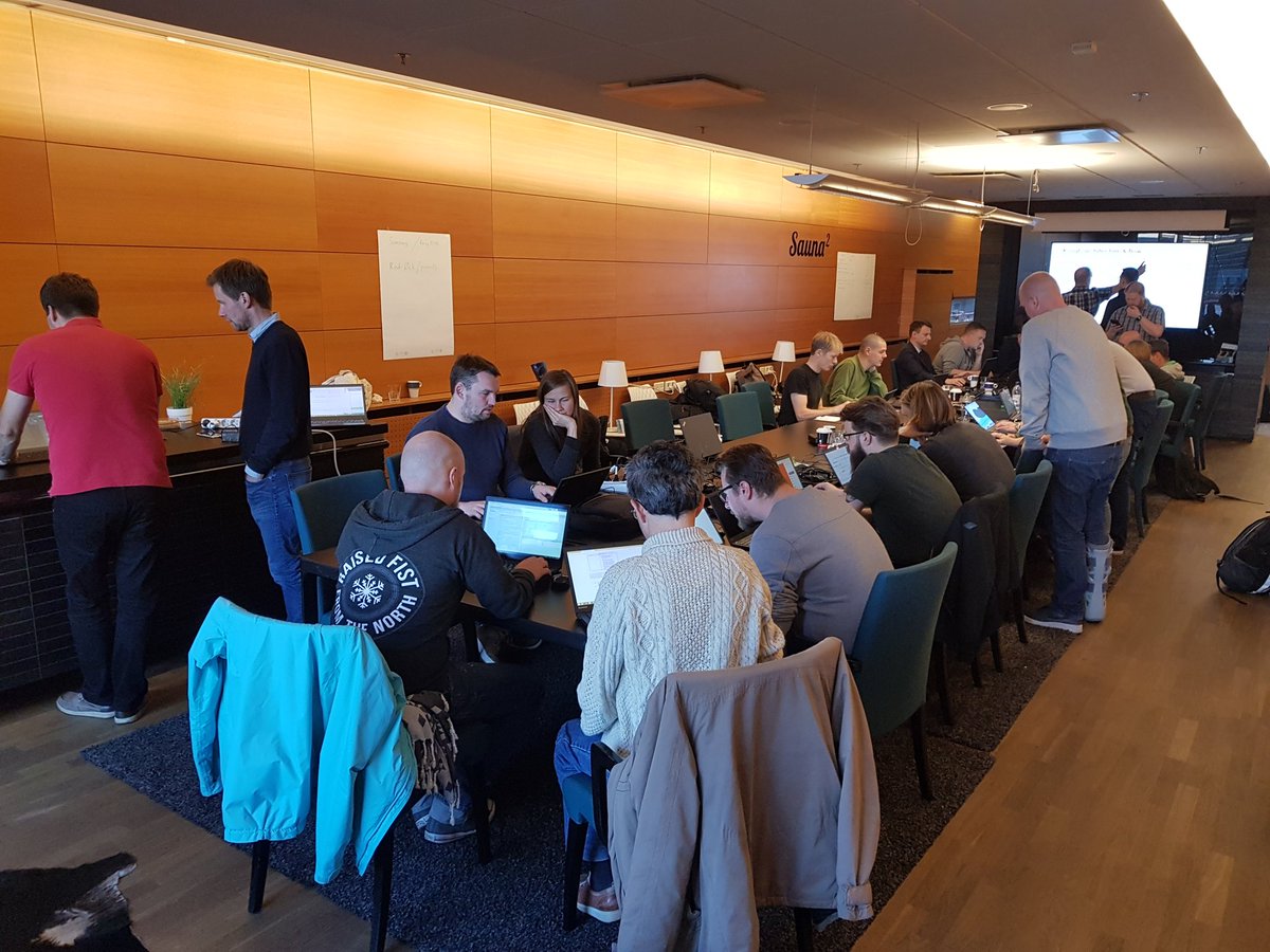 MathiasHjelt's tweet photo. 30 fab @BilotOy wizards hacking together an AI-powered mobile app running on Azure with full backend integration. Great day at work! https://t.co/OUj90k7oBA