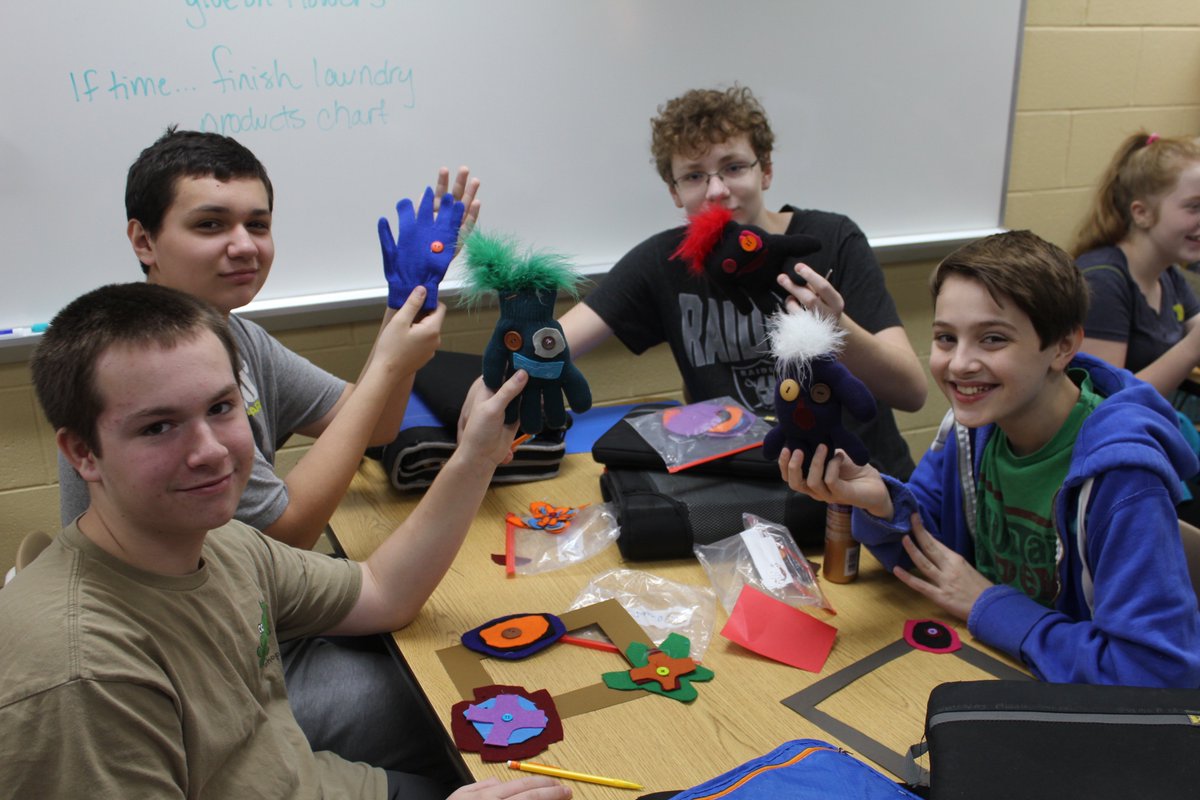 astough1134's tweet photo. Monster making in Mrs. Serrato's class today!  Check out those sewing skills #relevantlearning #sewbuttons #WeAreMaumee @PanthersGMS https://t.co/6NSqjVAwlV