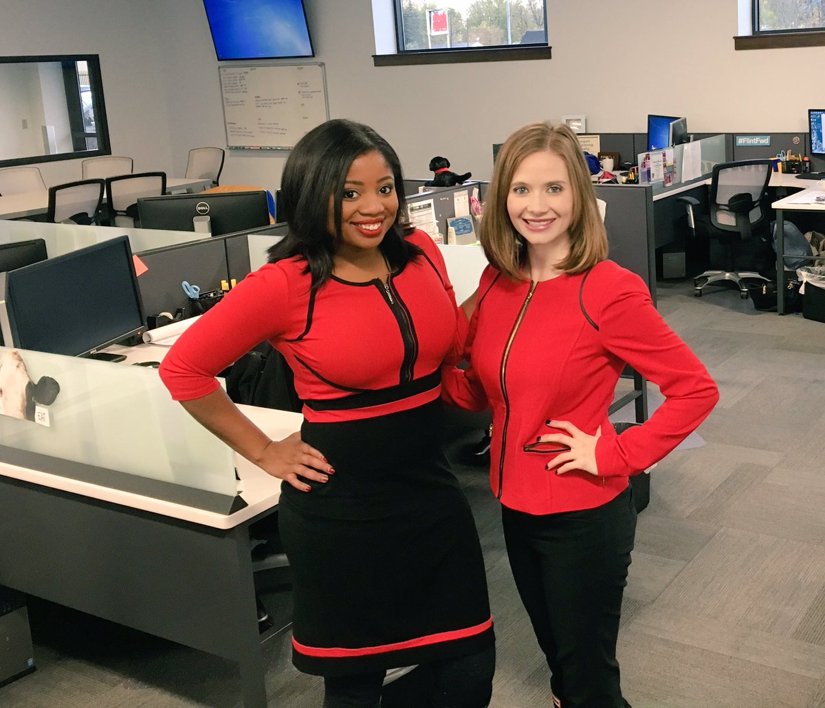 Courtney_OnAir's tweet photo. Veronica and I were on the same page this morning. #red #morningreporters #sorrynotsorry. @nbc25fox66. @VeronicaM_TV. https://t.co/huboIbg9V3
