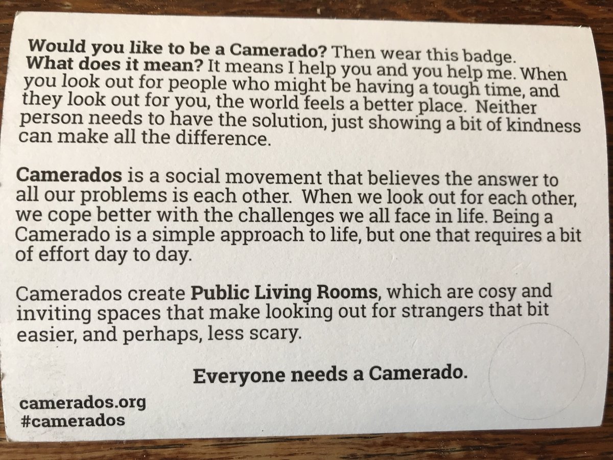 AnnaEaton_'s tweet photo. Thanks for the badges @Camerados_org. Love them! Join the movement. Being a camerado means I help you, you help me https://t.co/TmLTk0uU46