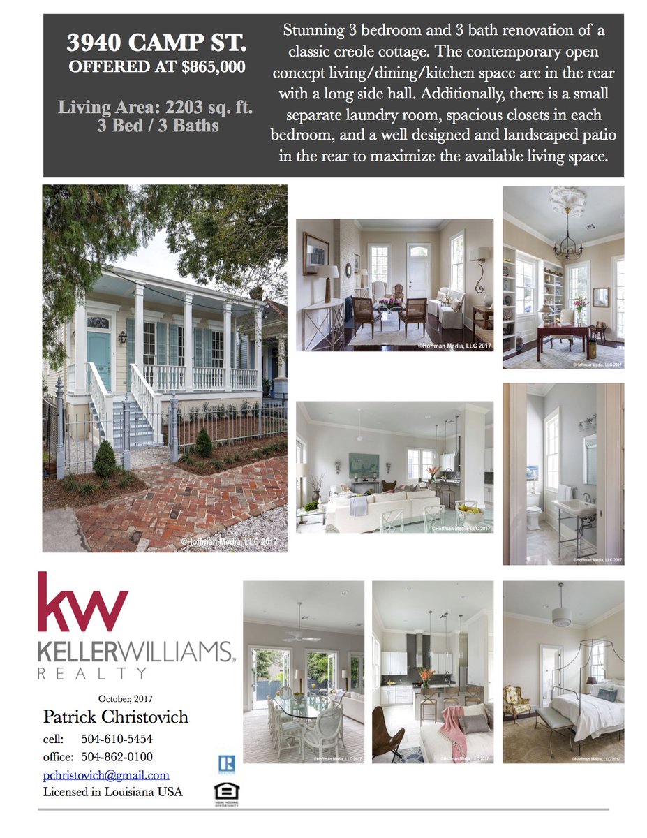 PAChristovich's tweet photo. Come see my new listing today at 3940 Camp St. from 11:00-1:30 and this evening from 5:00-7:00 #CottageLife #WilliamsWorksNewOrleans https://t.co/LS7vbyot8X