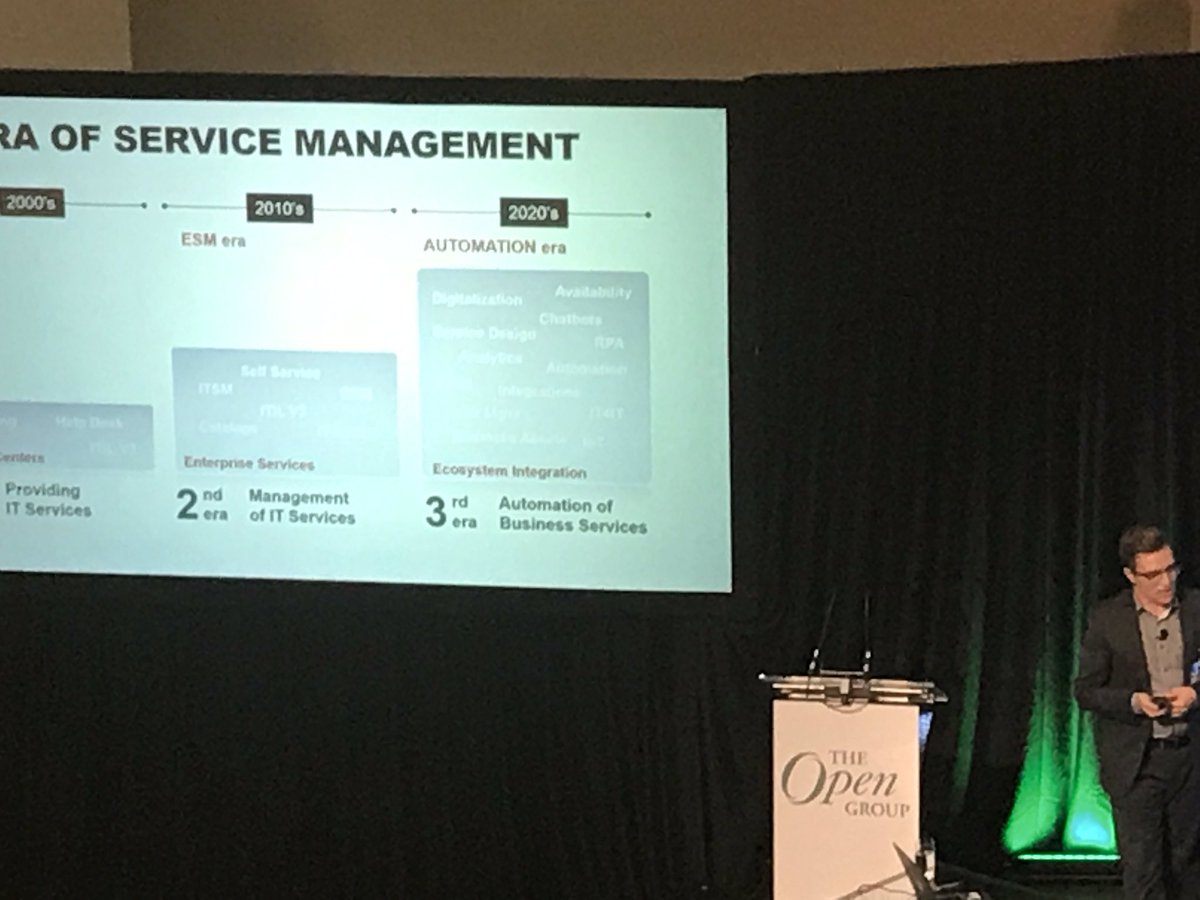 jberghall's tweet photo. Now we are talking! @jmkujala 3rd era of service management: "Automation of business services" and "ecosystem Integrations". #ogAMS #IT4IT #ITSM #integration https://t.co/VaeoysQunK