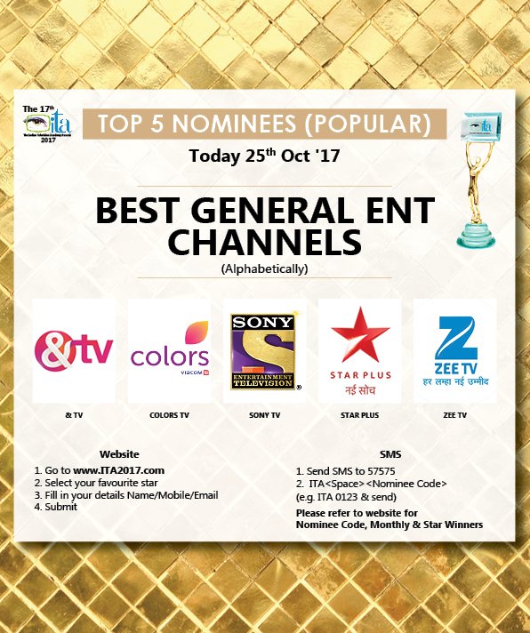 TheITA_Official's tweet photo. @anuranjan1010 @301055Ranjan @iaasifsheikh @BarunSobtiSays @NakuulMehta @VivianDsena01 @zainimam01 @adaa1nonly @AditiRathore_ @OfficialHelly7 @sritianne @SurbhiChandna Daily Top 5 #CountdownWeek Voting ends Oct 29th
#ITA2017 #BestGEC #BestHindiNewsChannel #BestEnglishNewsChannel @anuranjan1010 @ColorsTV https://t.co/5uyfVcmdcq
