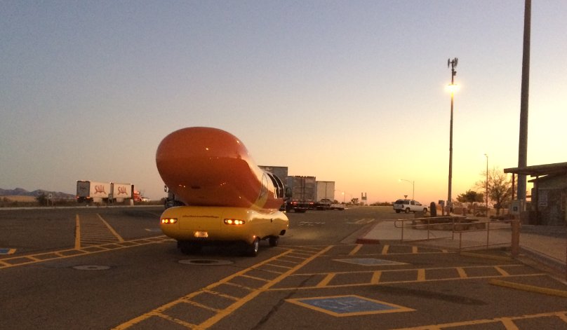 ArizonaDOT's tweet photo. Let’s be frank, it’s not everyday you catch up with a wiener mobile, 
spotted at Sunset Point Rest Area. #nicebun https://t.co/3sqbsJseBL