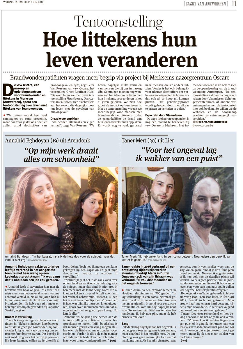 koenmaertens's tweet photo. @vzwOscare Tentoonstelling #Herschreven. Over leven met littekens. 10 krachtige verhalen van mensen met brandwonden https://t.co/4BCkYI60DZ https://t.co/1lkYVc91mF