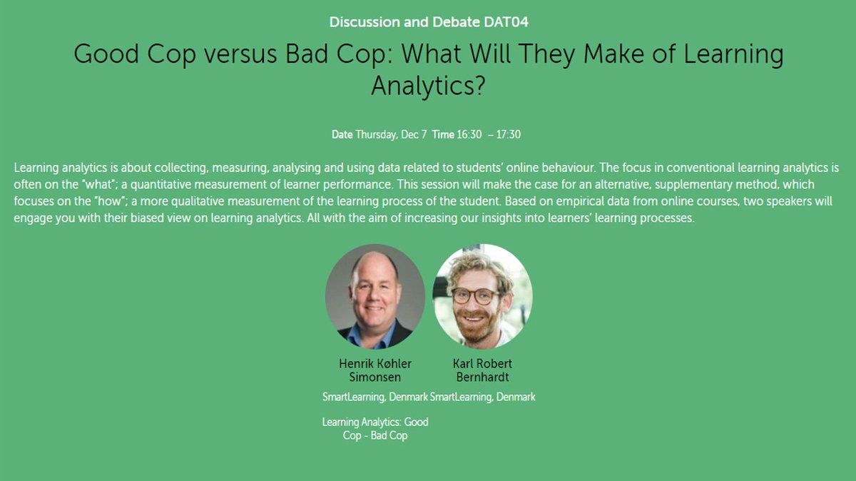 OEBconference's tweet photo. 'Good Cop versus Bad Cop: What Will They Make of #LearningAnalytics?'
📅7 DEC, 16:30-17:30h
🖱https://t.co/Nebd9ensky
#measuringlearning https://t.co/5zspF2tUFn
