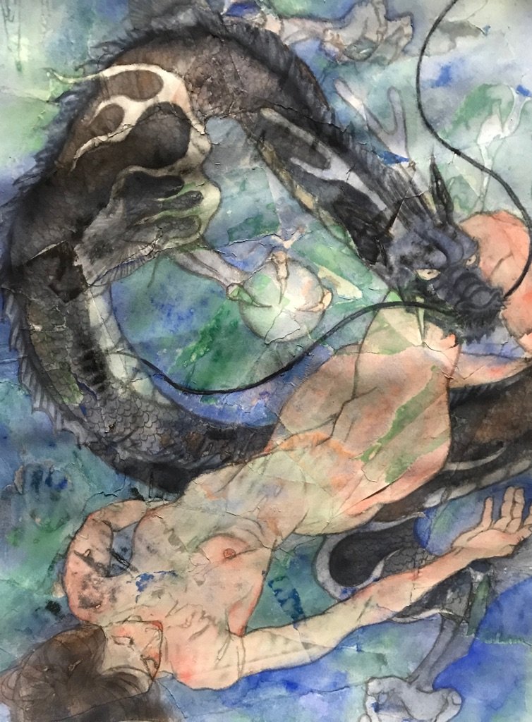SayocoU's tweet photo. The sea of the new moon #drawing #collage #watercolor #spritual #soulmate #dragon #figure #sea #newmoon #artwork #artoftheday #art https://t.co/LqMR4ppK9a