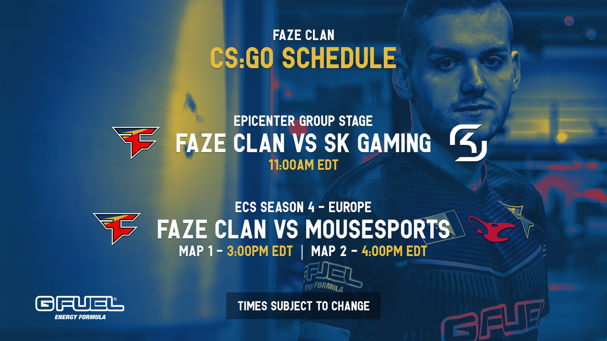 FaZeClan's tweet image. The first FaZe vs SK matchup since our acquisition of GuardiaN &amp;amp; Olofmeister highlights a double set of games today for FaZe CS:GO!

#FaZeUp