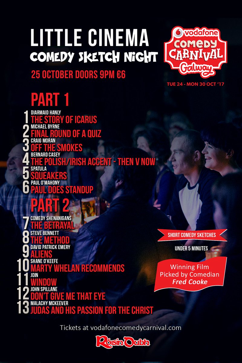 LilCinemaGalway's tweet photo. Great sketches screening tonight at the Roisin Dubh for the Galway Comedy Carnival! Doors 9pm, tix here: https://t.co/cLKAC7YkXf https://t.co/tvBp1uFwbz