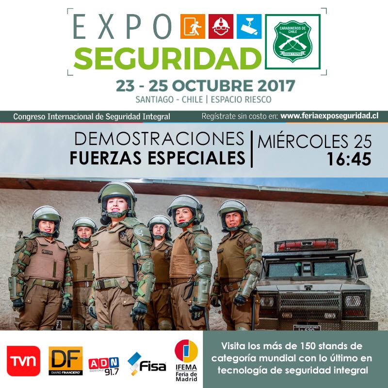 En Área Descubierta, Demostraciones del <a href="/GOPECARABINEROS/">...</a> y #Fuerzasespeciales en @seguridad_expo. ¡Súmate a esta experiencia en vivo!