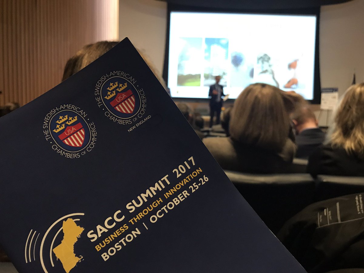 AErshammar's tweet photo. In Boston for #SACCSummit2017; @mikaeldamberg on innovation, co-creation and #testbedSweden with great SACC Chambers from around US. https://t.co/SHcwpdinSz