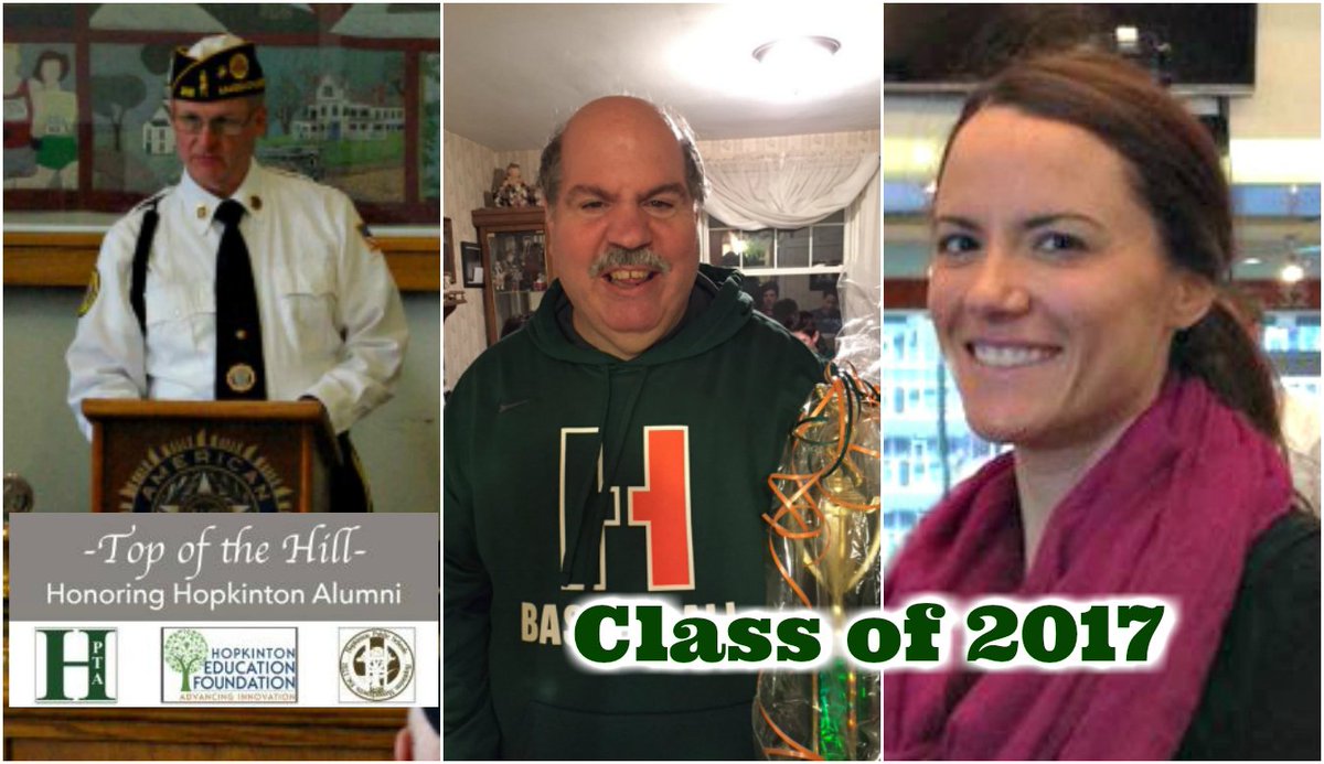 miketorosian's tweet photo. Congratulations to the @hopkintonhs #TopOfTheHill Class of 2017 Inductees Mike Whalen - 1968, Scotty Mackin - 1982 and Sarah Ellam - 1998. https://t.co/hGrC0z8LkD