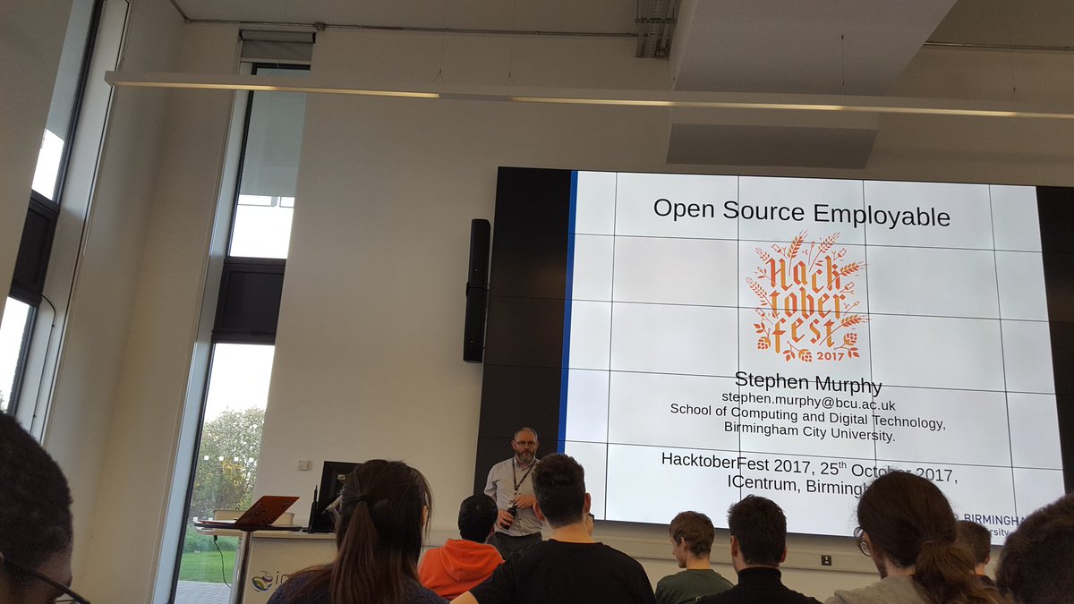 HaCSBCU's tweet photo. Steven Murphy delivering a talk on how contributing to open source can help lead to a job! https://t.co/FSFEeAWKiP