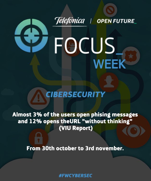 Telefonica's tweet image. The main threats in #cybersecurity, a debate in the fourth #FocusWeek of Telefónica @OpenFuture_ 

telefonica.com/en/web/press-o…