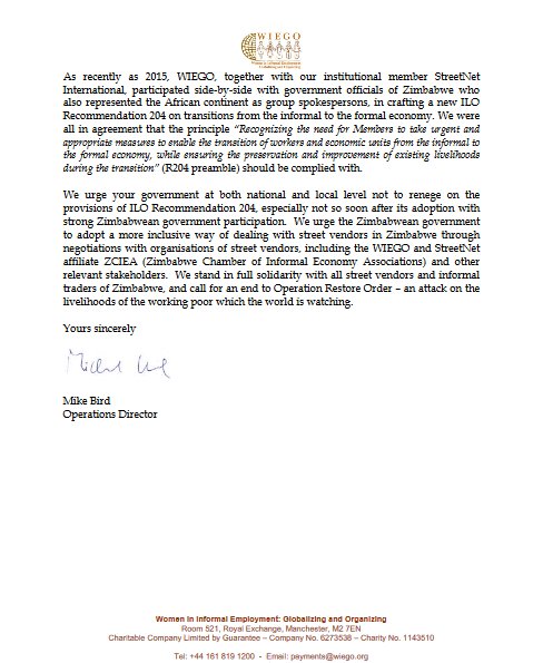 #Zimababwe We consider current #streetvendor evictions &amp; clashes brutal, unacceptable &amp; in violation of #humanrights ow.ly/uUfR30g7s1V