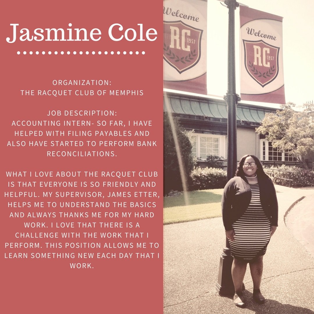 CBUCareer's tweet photo. Meet Jasmine Cole who is interning with the Racquet Club of Memphis this semester! Check out what all she's been up to! #cbucareer https://t.co/WuOFM5iBZG