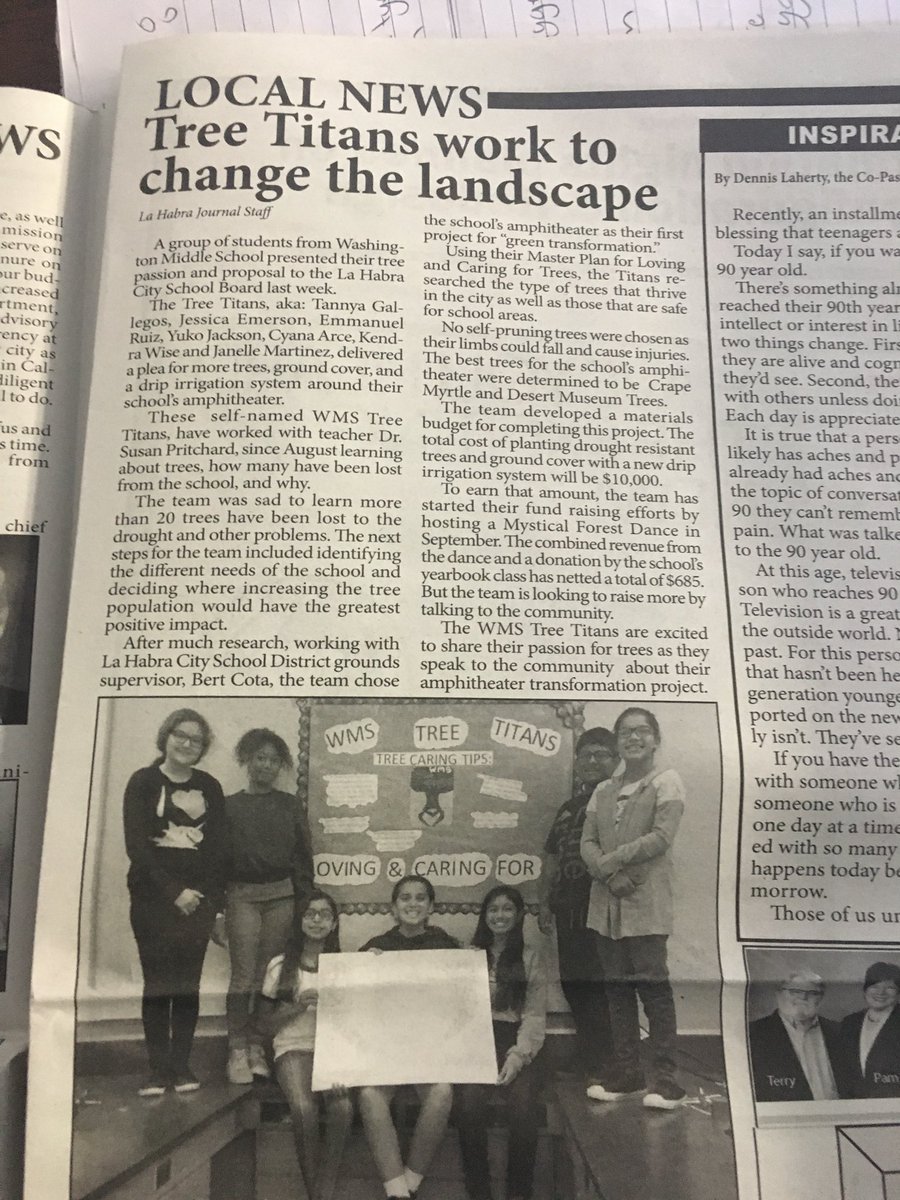 tree_titans's tweet photo. Wow! We made it on Lahabra Journal!! I hope people read this and know all the things we plan to do! #TreeTitans #WMSPatriots #LahabraJournal https://t.co/C4dAgqrdHe