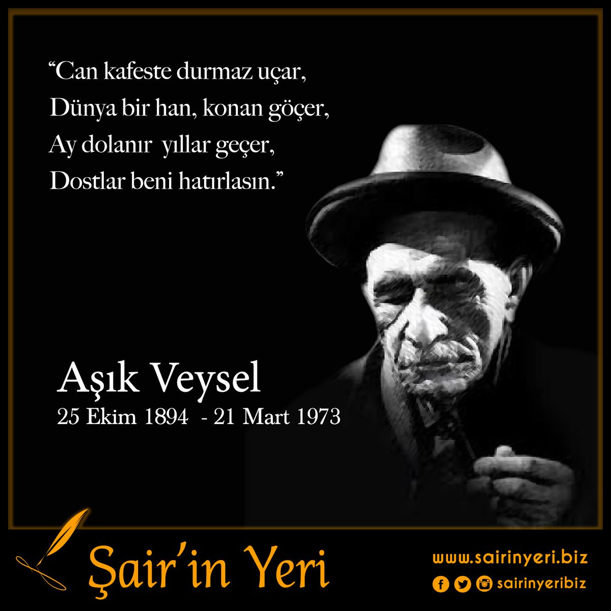 sairinyerinde's tweet photo. İyi ki doğdun Aşık Veysel! 
Büyük halk ozanımız Aşık Veysel'i 123.doğum gününde özlemle anıyoruz... #AşıkVeysel #AşıkVeyselŞatıroğlu https://t.co/zXFpFeLla6