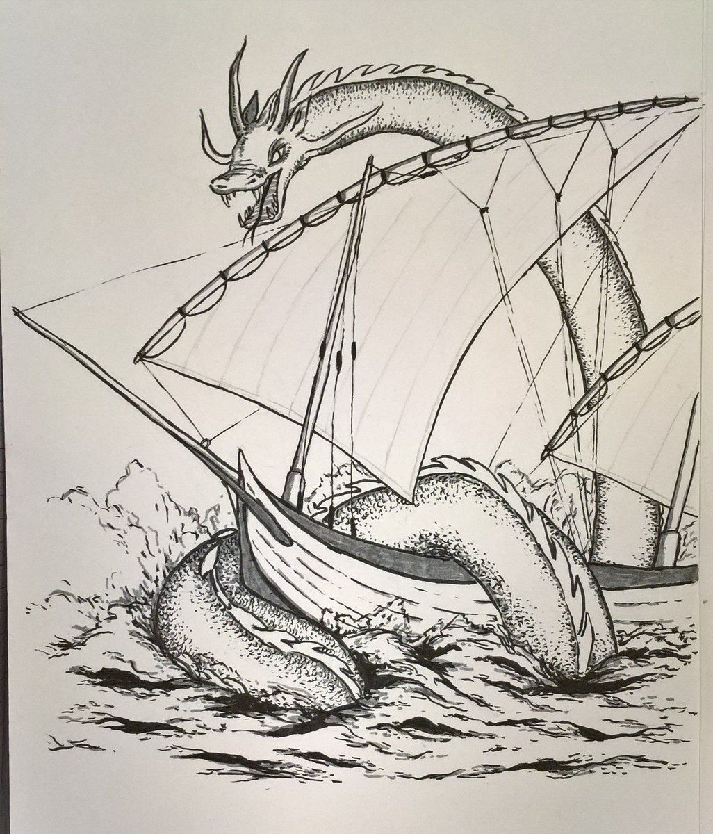 Arcopaglia's tweet photo. #inktober2017 #day25 #ship #dragon https://t.co/Qg7uo6V79A