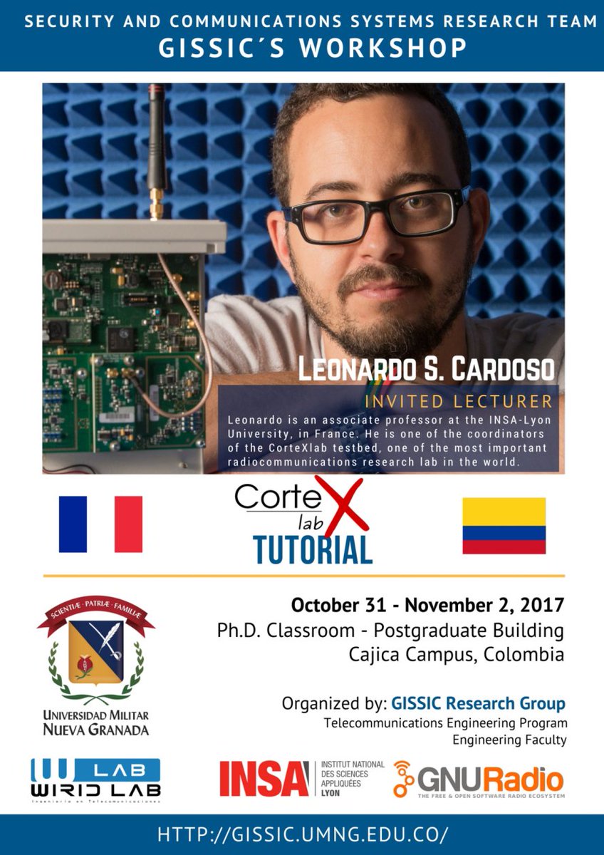 jrugelesuribe's tweet photo. CorteXLab Tutorial in Colombia UMNG @Teleco_UMNG @lamilitar @FITCorteXlab  @gnuradio @bhilburn @jmcorgan @trondeau @citi_lab @ocrozo https://t.co/Q8YcTZORx7