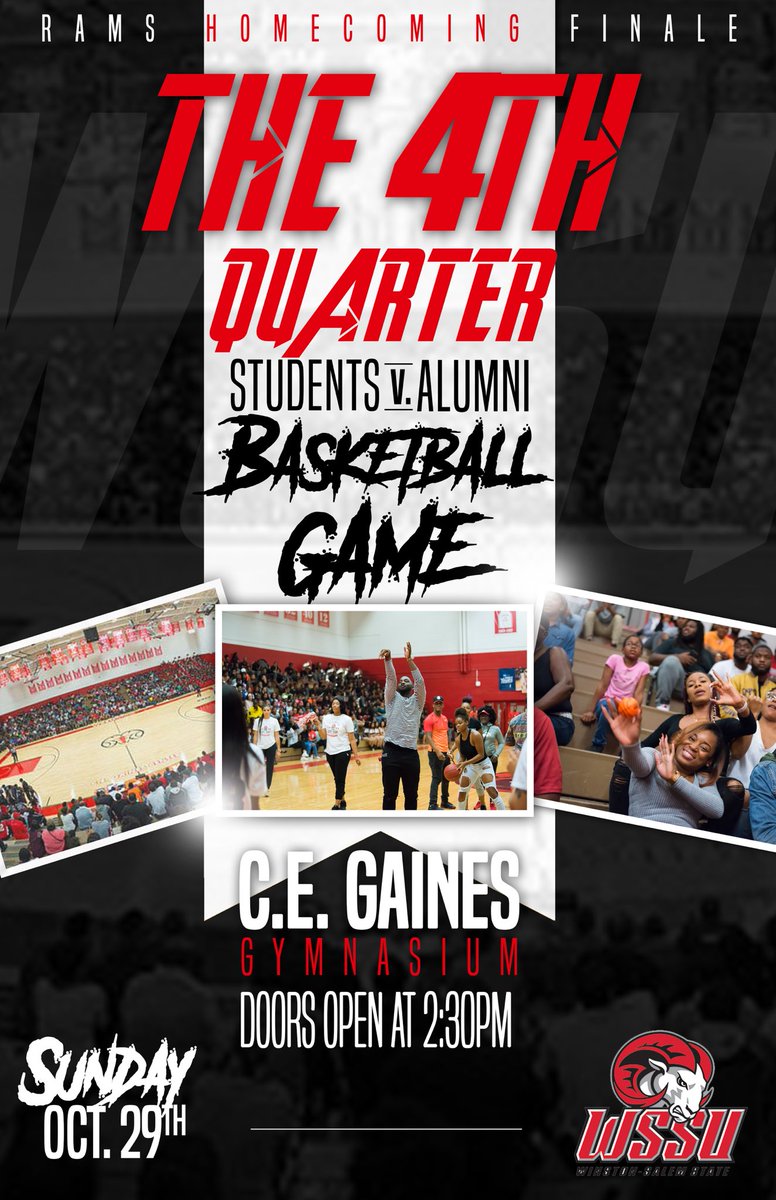 WSSU__CLMC's tweet photo. End homecoming this Sunday with the Student bs Alumni game! https://t.co/qFFTMdqX9C click here for a FREE ticket! https://t.co/Iu4Wuop1ef