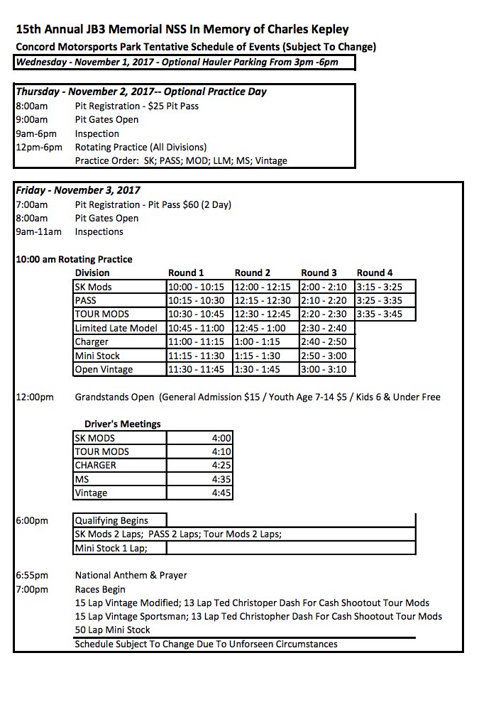 PASSSLM14's tweet photo. Complete weekend schedule for the 15th Annual North-South Shootout at @ConcordSpeedway . Come out and join us!
@NSShootout
#PASS2017 https://t.co/sPYuo9REkE