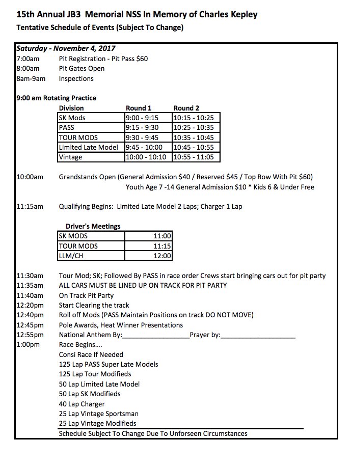 PASSSLM14's tweet photo. Complete weekend schedule for the 15th Annual North-South Shootout at @ConcordSpeedway . Come out and join us!
@NSShootout
#PASS2017 https://t.co/sPYuo9REkE