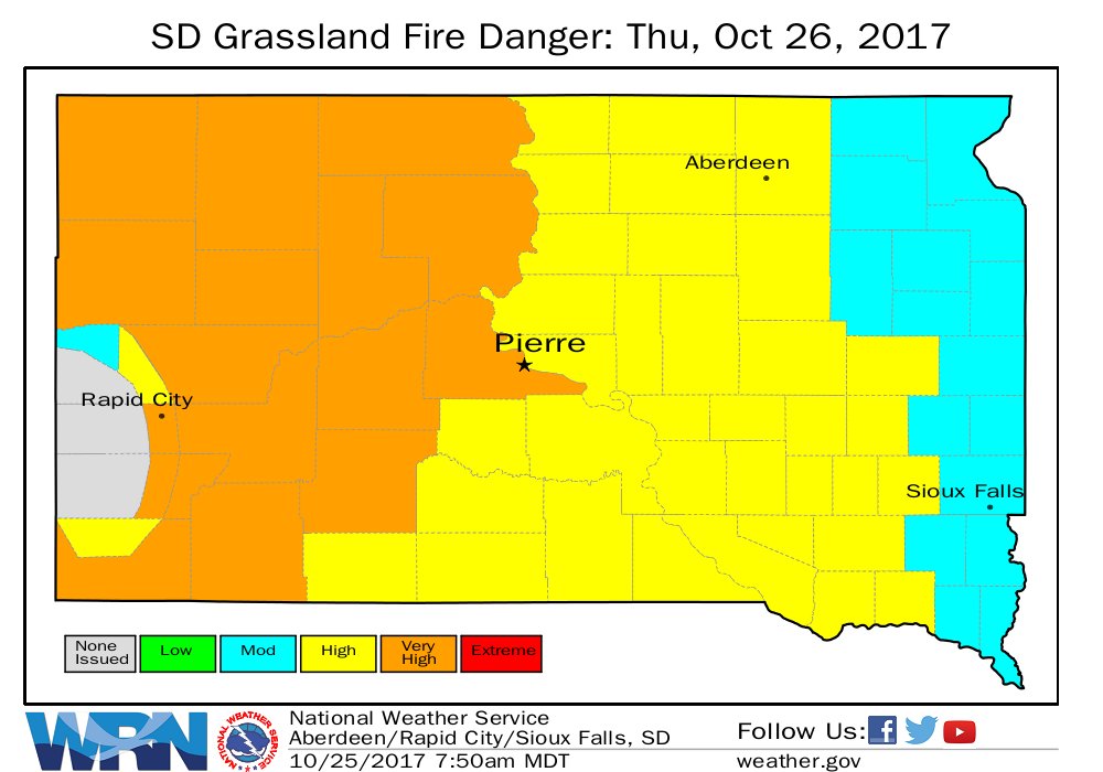 hydecoem's tweet photo. Grassland Fire Danger is high again today. Remain cautious with harvest activity and refrain from open burning. #SDwx https://t.co/MJl4Gh6Mkz
