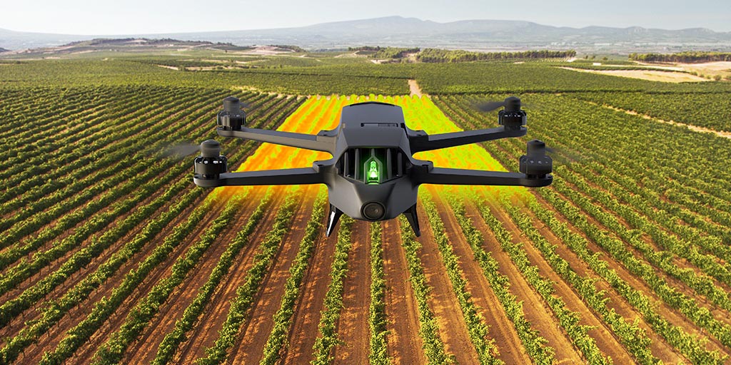 Parrot's tweet photo. Meet #ParrotBluegrass, our easy to handle quadcopter equipped with a full HD front camera & embedded Parrot Sequoia multispectral sensor https://t.co/bQ2805ZP7K