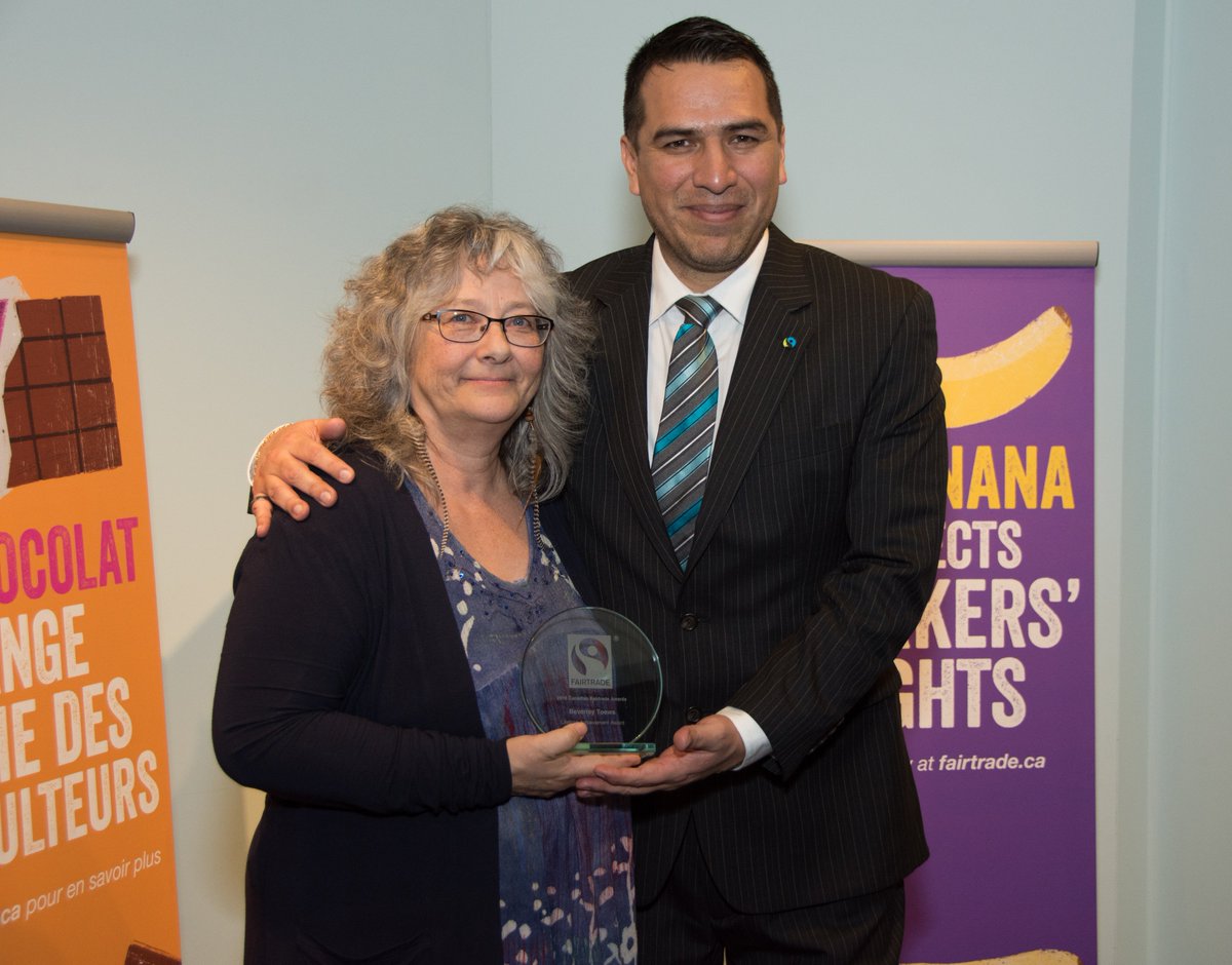 FairtradeCanada's tweet photo. Congratulations to Bev Toews for her Lifetime Achievement Award at the 2016 Canadian Fairtrade Awards! https://t.co/vYBW4VgWbS https://t.co/iF9ZAzLBwt