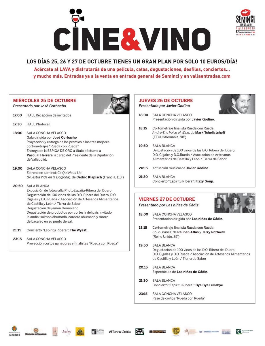 enclavedesabor's tweet photo. Hoy comienza #CineyVino catas, espectáculos, desfiles y mucho más #62Seminci #Valladolid https://t.co/SsuTSsOEUO