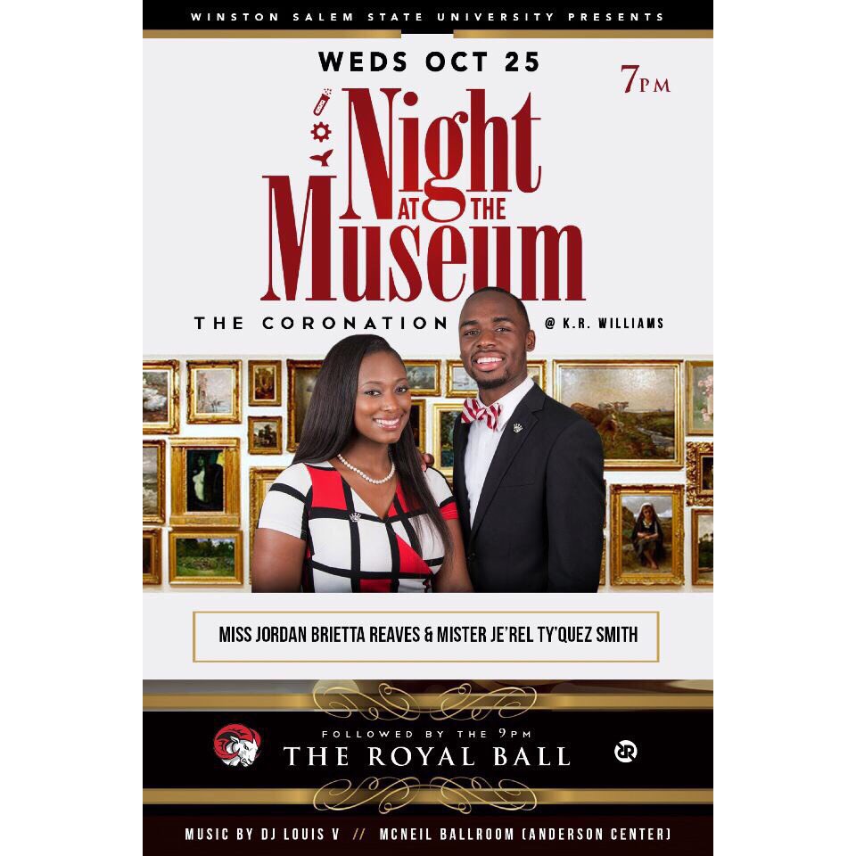 WSSU__CLMC's tweet photo. TONIGHT! Come watch the crowing of our King and Queen! Followed by a Royal Ball at 9pm! https://t.co/MBxx03b6ux