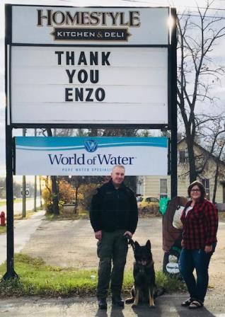 rcmpmb's tweet photo. Sharryn Friesen’s store was robbed in Steinbach. She thanked Enzo &#rcmpmb Cpl Henderson for their help in catching the suspect #enzorocks https://t.co/AhsmzZkb1u