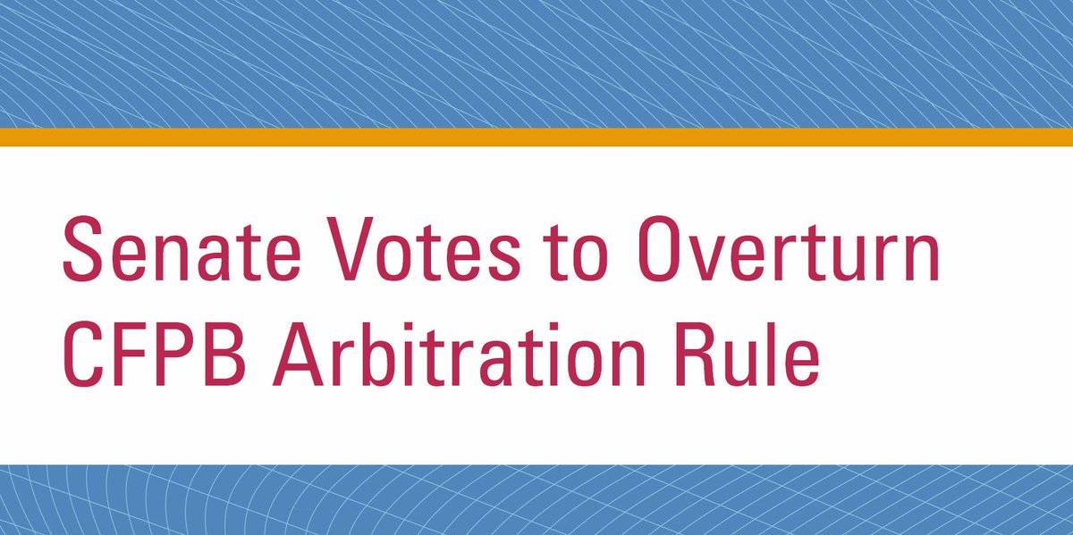 sullcrom's tweet photo. #Senate votes to overturn @CFPB #ArbitrationRule #Arbitration #CFPB #ClassActions https://t.co/kf2s8hoF7u https://t.co/SCOEv6usY3