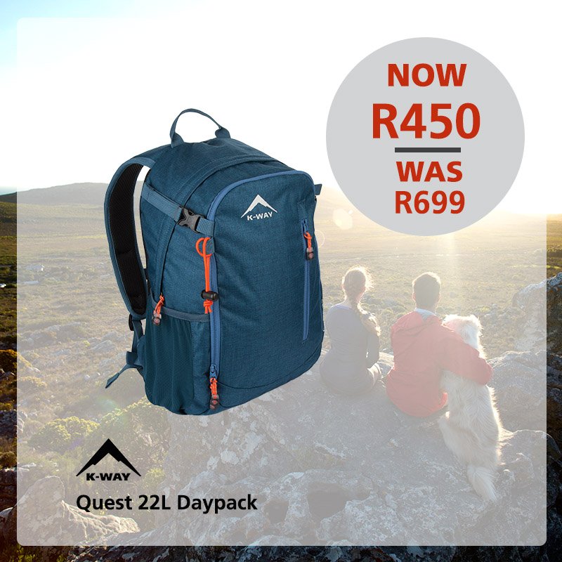 capeunionmart's tweet photo. Save R249 when you shop the @kway_za Quest 22L Daypack on our #BackpackPromo. https://t.co/7dWHCLMH1u. While stocks last. T’s & C’s apply. https://t.co/bSjzf0nTTH