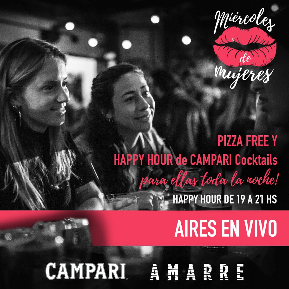 AmarreBar's tweet photo. Miércoles de Mujeres
#HappyHour de 19 a 21
Para ELLAS happy hour de #CAMPARI toda la noche y PIZZA FREE
AIRES EN VIVO
Reservas 2236350011 https://t.co/ZjliBppUyx