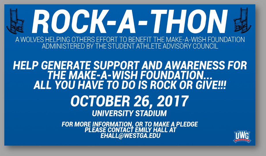 EmilyHallUWG's tweet photo. Make wishes come true! #Rockathon #Makeawish #SAAC #GoWolves #GoWest #UWG https://t.co/v4nrcKEpSb