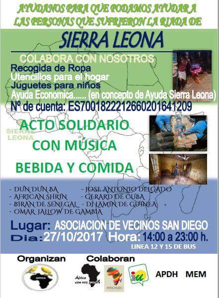 asoafricando's tweet photo. Muchas personas sufrieron la riada de Sierra Leona. Asiste al acto solidario del viernes y colabora!!! https://t.co/Fzd9SkUXAA