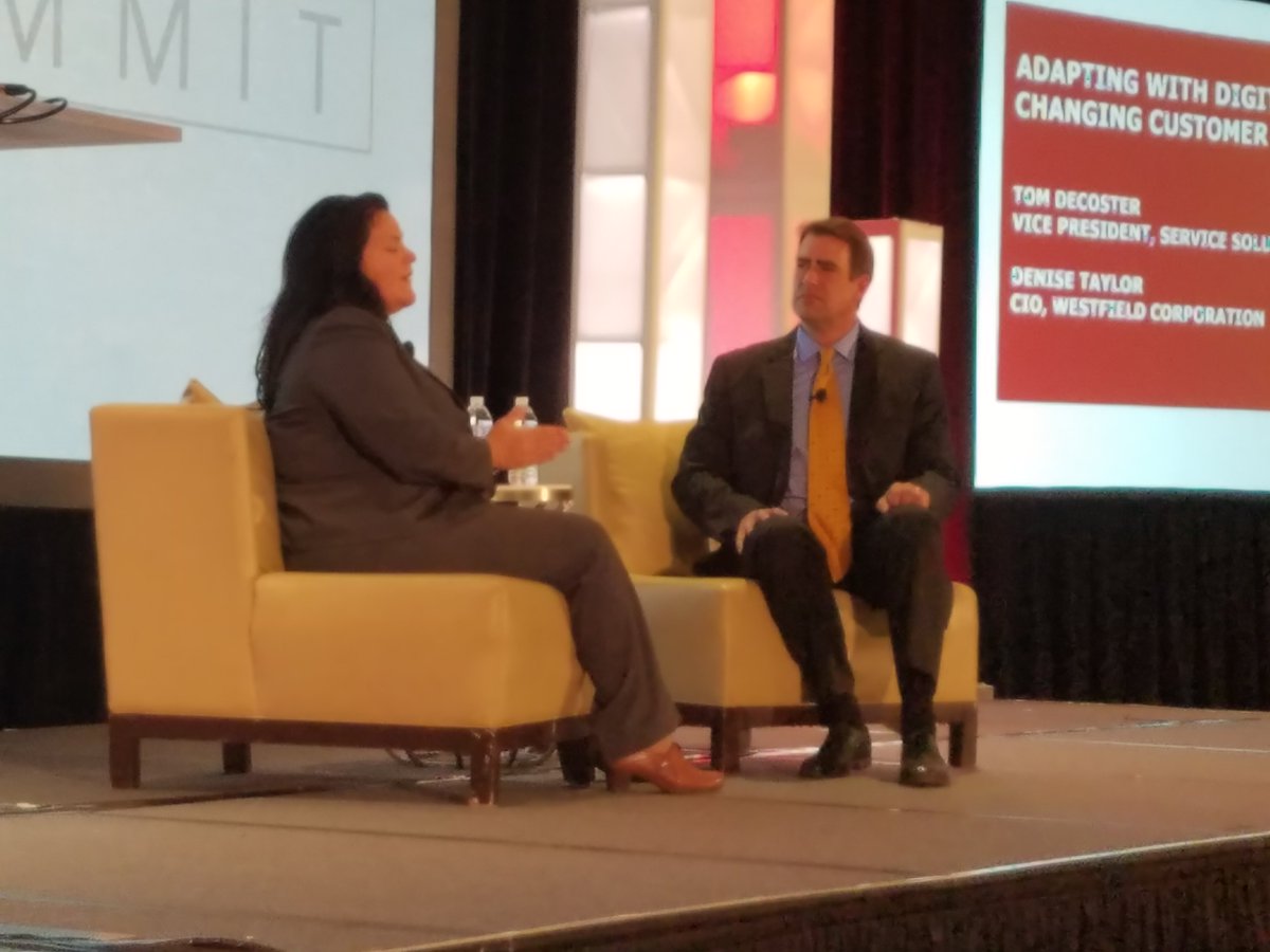 tomdecosterTECH's tweet photo. Thanks to @westfieldcorp CIO Denise Taylor for her relevant insight at #CDWsummIT on how a digital platform transforms a Customer experience https://t.co/Hc4on8BwRV