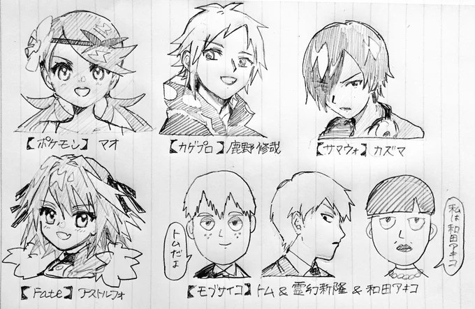 リプきたキャラの顔だけ描く(描いた)
リプありがとうございました!🙇‍♀️ 